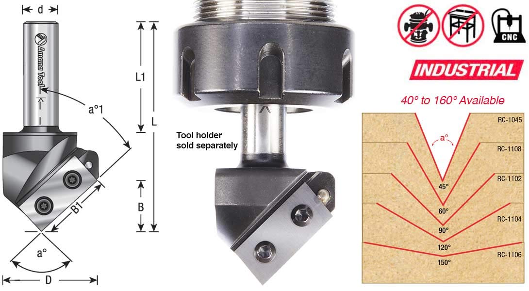Amana Tool RC-1147 V Groove Router Bit CNC Insert 60 Deg x 21/64 x 1/4 Inch Shank, Miter Fold Blade, Signmaking and Lettering