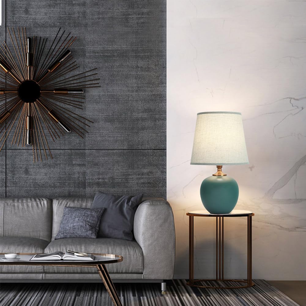 Mengjay E27 lampada da scrivania,Luce da Scrivania in Tessuto,Ceramica Lampada da scrivania,Lampada comodino per camera da letto ufficio soggiorno illuminazione decorativa (Verde)
