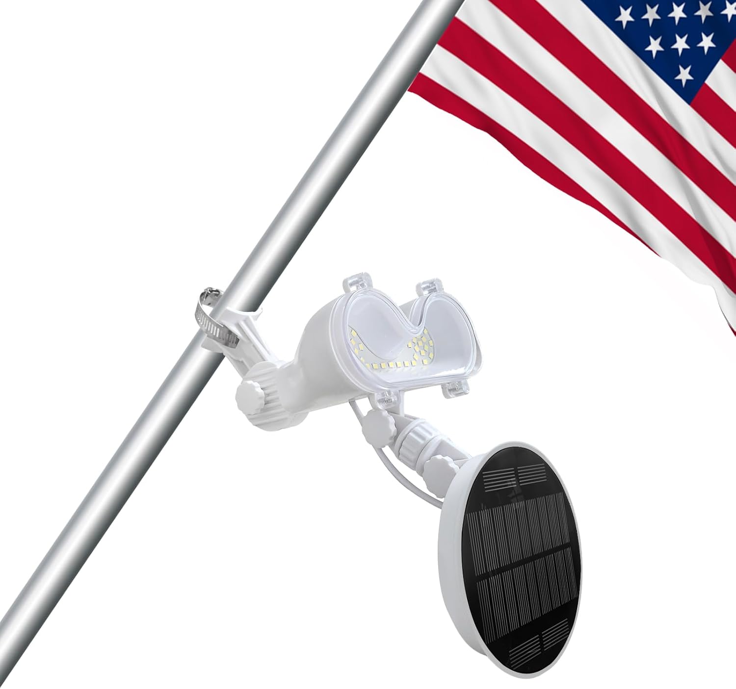 Flagpole Solar Light,37 LEDs 6000k Super Brigest Fit 0.8-1.2inch Flag Pole, 2200 Mah Light Up to 12 Hrs Waterproof Solar Flag Lights Outdoor 7/4 America Flag Patriotism