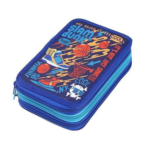 Veroa Federmäppchen 3 Fach - Quadratisch, Mehrschichtig,Große Kapazität Federmäppchen Basketball Kinder 3 Fächer - 32 Pockets für Schule,Teenager,Kinder,Junge,Mädchen