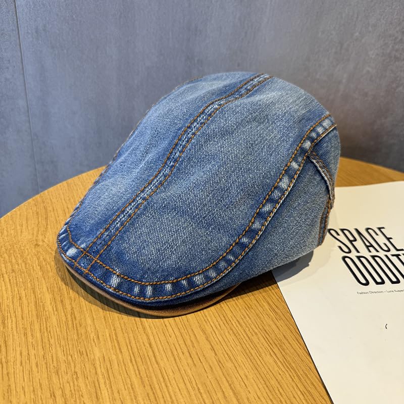 Image of Quanhaigou Unisex Denim Newsboy Hats Flat Ivy Gatsby Cabbie Driving Berets Hat Cotton Dad Cap for Men Women