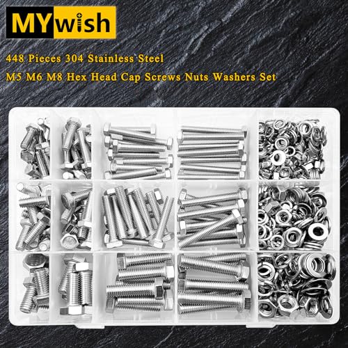 Mywish TZ00011 448Pcs M5 M6 M8 Bolt Screw Set, Metric Bolt Assortment, 304 Stainless Steel, Nut And Bolt Set Flat & Spring Washers, Hex Head Cap Screws Bolts And Nuts Kit thumb #3