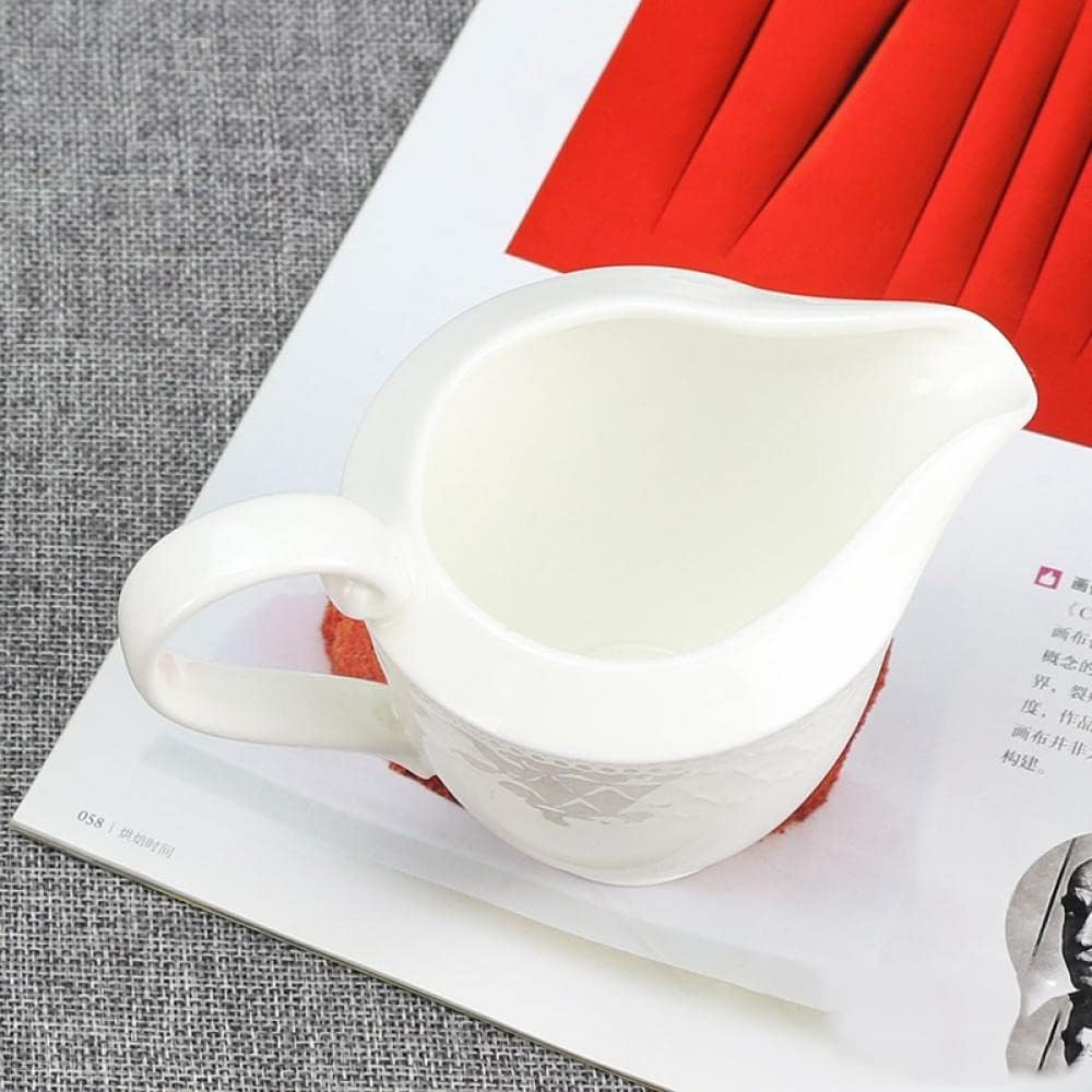 Arabesque Embossed Gravy Boat, Fine White Porcelain Steak Sauce Pot, Easy-to-Pour Creamer Pitcher. 8 Oz