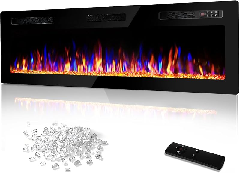 Vitesse Chimenea eléctrica ultrafina de 72 pulgadas, calentador lineal de bisel estrecho, empotrado en la pared, control remoto y pantalla, temporizador de apagado 8H, bajo nivel de ruido, 750/1500W para sala de estar, dormitorio
