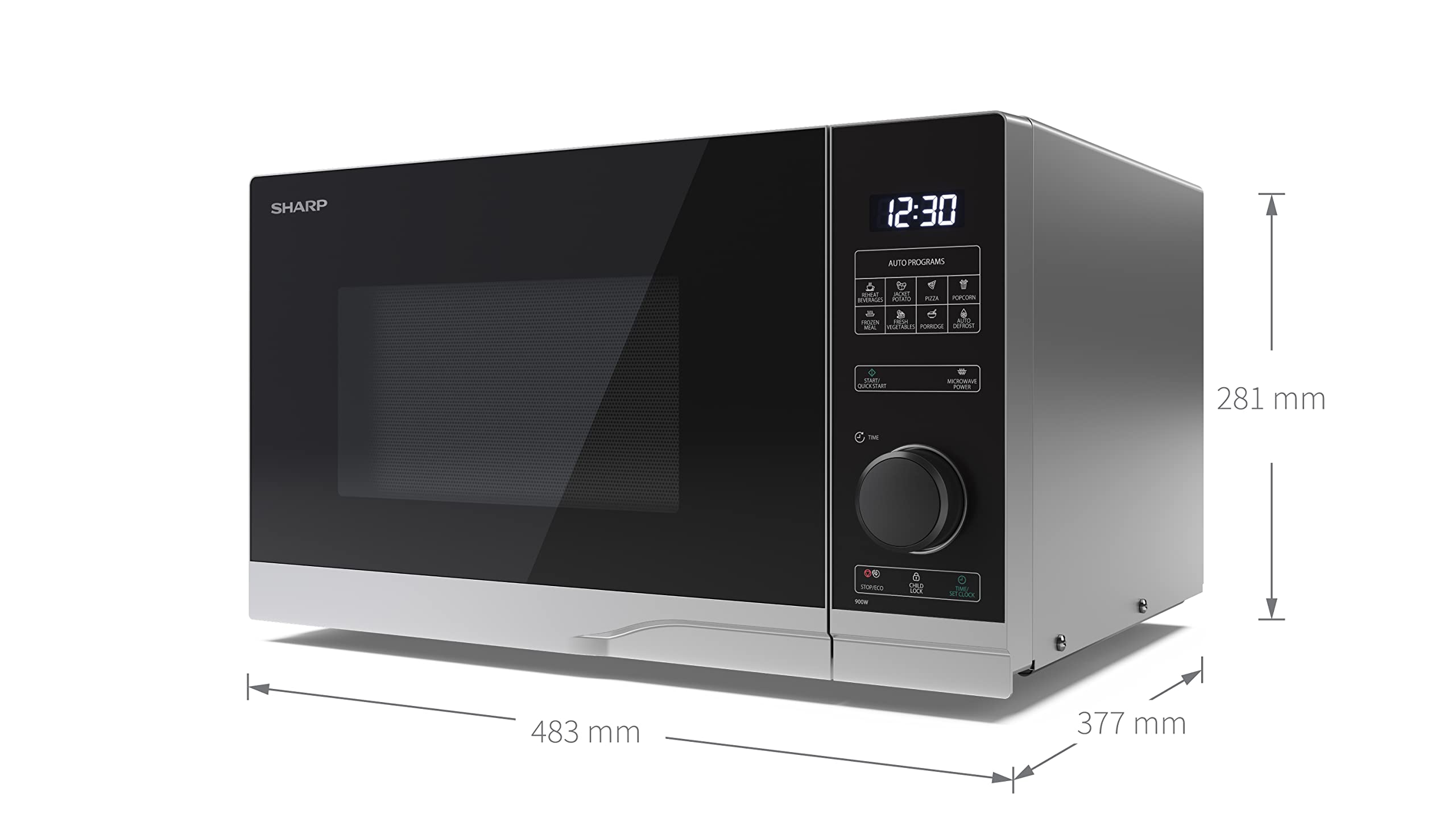 SHARP YC-PS234AU-S 23 Litre 900W Digital Microwave, 10 power levels, ECO Mode, defrost function, LED cavity light - Silver : Amazon.co.uk: Home u0026 Kitchen