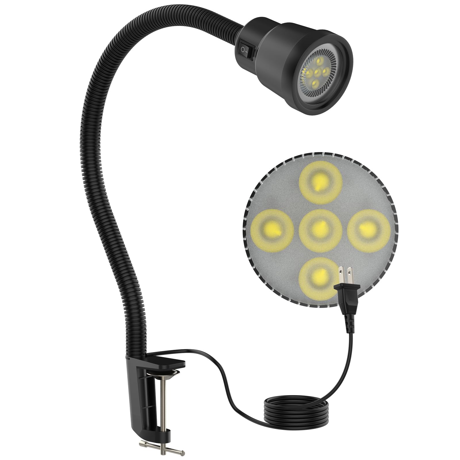 Clip Work Light, 9W Machine Clamp Lights, 900 Lumens Flexible Work Lamp for Lathe Milling Machine Drill Press, Aluminum Alloy Light Head (Clip Base)