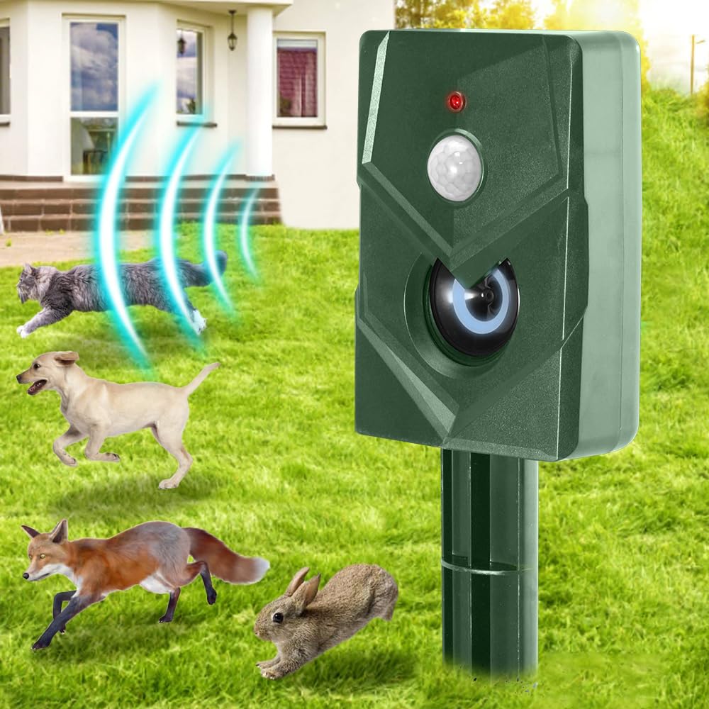TitifeyaCat Repellent for Garden Ultrasonic Fox Deterrent Battery Operated Cat Scarers Animal Repeller Simple to Set Adjustable Sensitivity Waterproof Motion Activated Sensor for Dogs Birds Farm etc