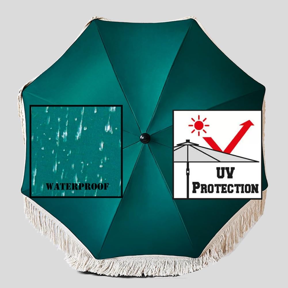 Mały Parasol Ogrodowy 180 cm z Frędzlami, Przenośny Parasol Plażowy z UPF 50+ na Plażę, Balkon, Ogród i Kemping