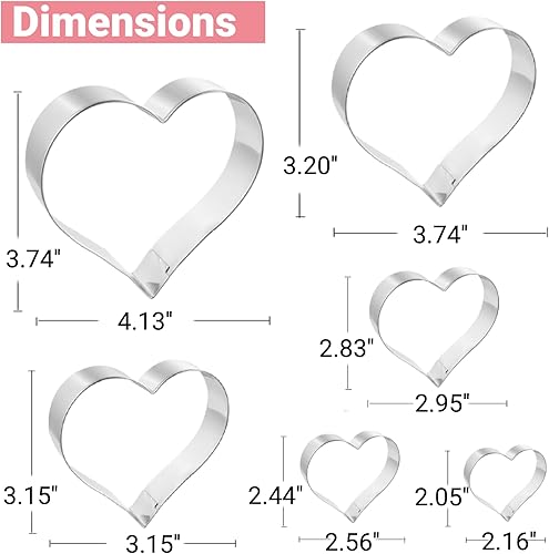 Miniatura 2 de Cortadores de galletas de corazón, 6 unidades, de 2 a 4 pulgadas, para el día de San Valentín