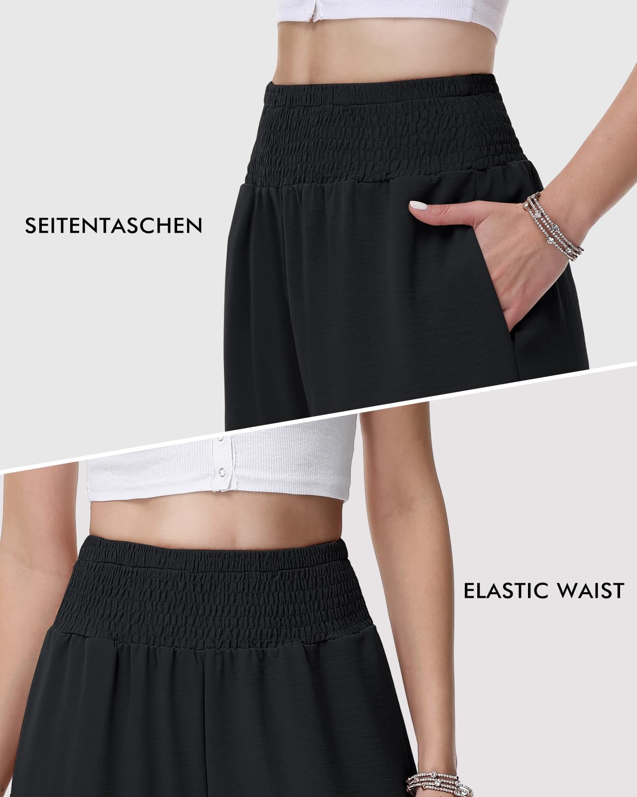 HMIYA Weite Hosen Damen Lässig Leicht Sommerhose Hohe Taille Palazzo Hose mit Taschen