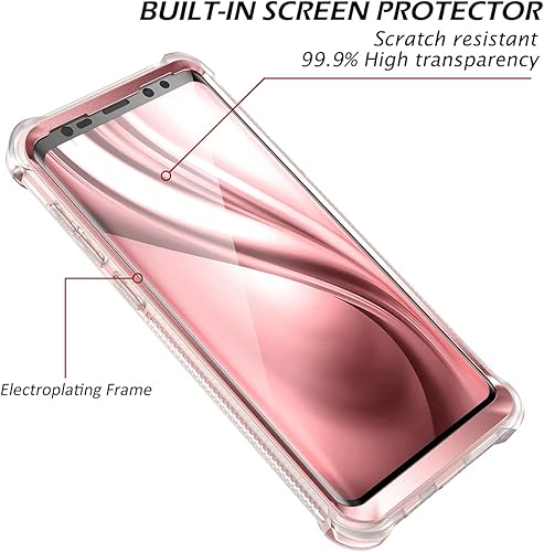 Vista 3 de Dexnor Funda compatible con Samsung Galaxy S9 Plus con protector de pantalla, marco galvanizado, cubierta trasera transparente, resistente 360