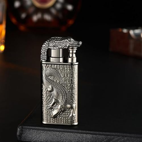Magic Dual Flame Crocodile Lighter, Torch & Soft Flame Lighter, Creative Windproof Croc Torch Lighter, Cool Dual Jet Flame Butane Lighter, Refillable Butane Lighter for Outdoor Indoor (Blac Nickel)