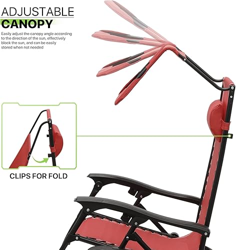 Miniatura 8 de Magshion Juego de 2 sillas Zero Gravity con dosel, silla reclinable reclinable para patio al aire libre, plegable antigravedad, tumbona portátil con