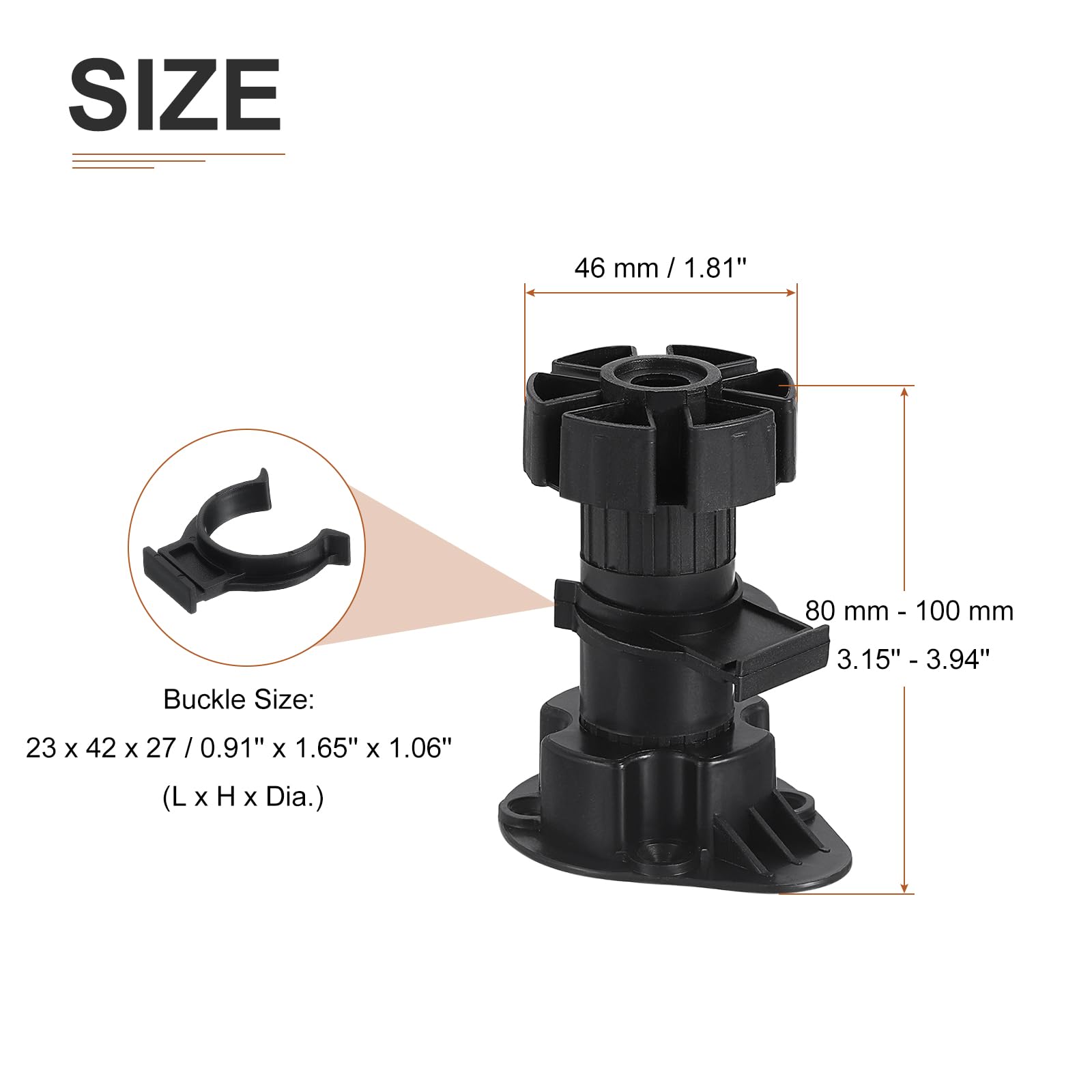 DTGN 80x46mm(LxW) Adjustable Leveling Feet - 8Pack- Good for Furniture - Leveler Support Frame Replacement Legs - Black - Image 2