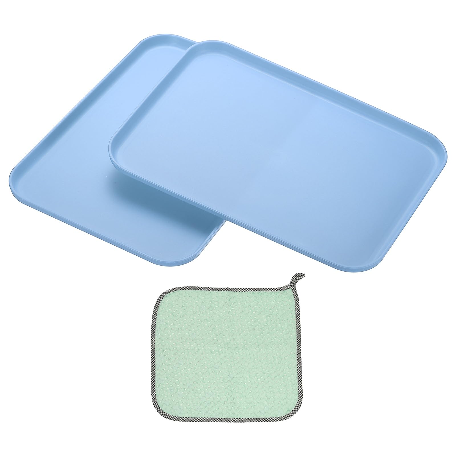 PATIKIL 12x8.7 Plastic Tray, 2 Pack Rectangular Plates Small Food Tray Wheat Plates Dishes Reusable Dessert Plate Trays with Cloth for Cake Fruits Salad Cupcake Steak Serving Blue
