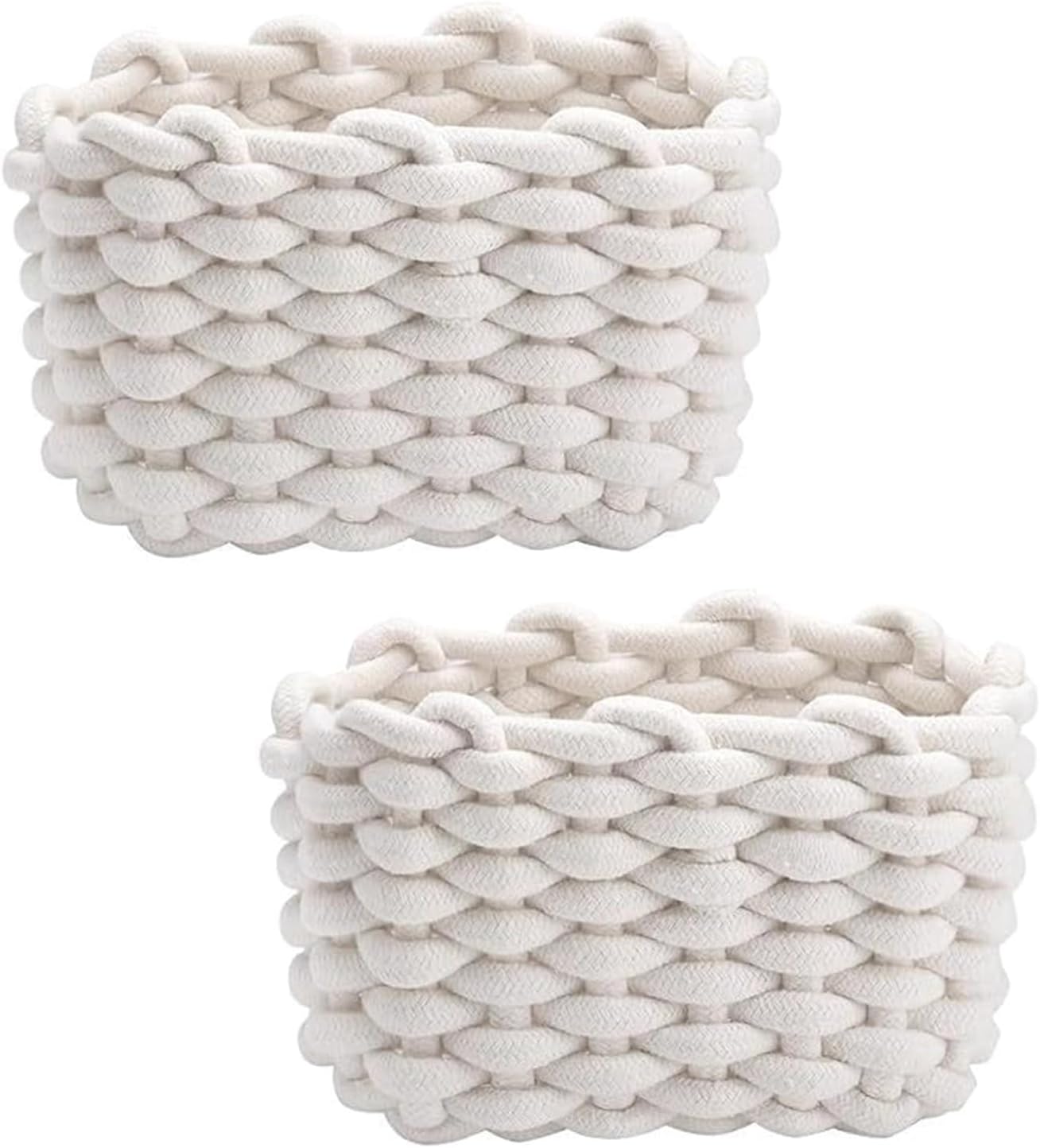 2 Piece Set Soft Braided Cotton Rope Woven Baskets Portable Storage Containers for Home Decoration Toy Towel Handcrafted Cotton Rope Baskets