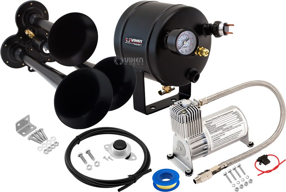Vixen Horns Train Horn Kit for Trucks/Car/Semi. Complete Onboard System- 150psi Air Compressor, 0.5 Gallon Tank, 3 Trumpets. Super Loud dB. Fits Vehicles like Pickup/Jeep/RV/SUV 12v VXO8705/3114B