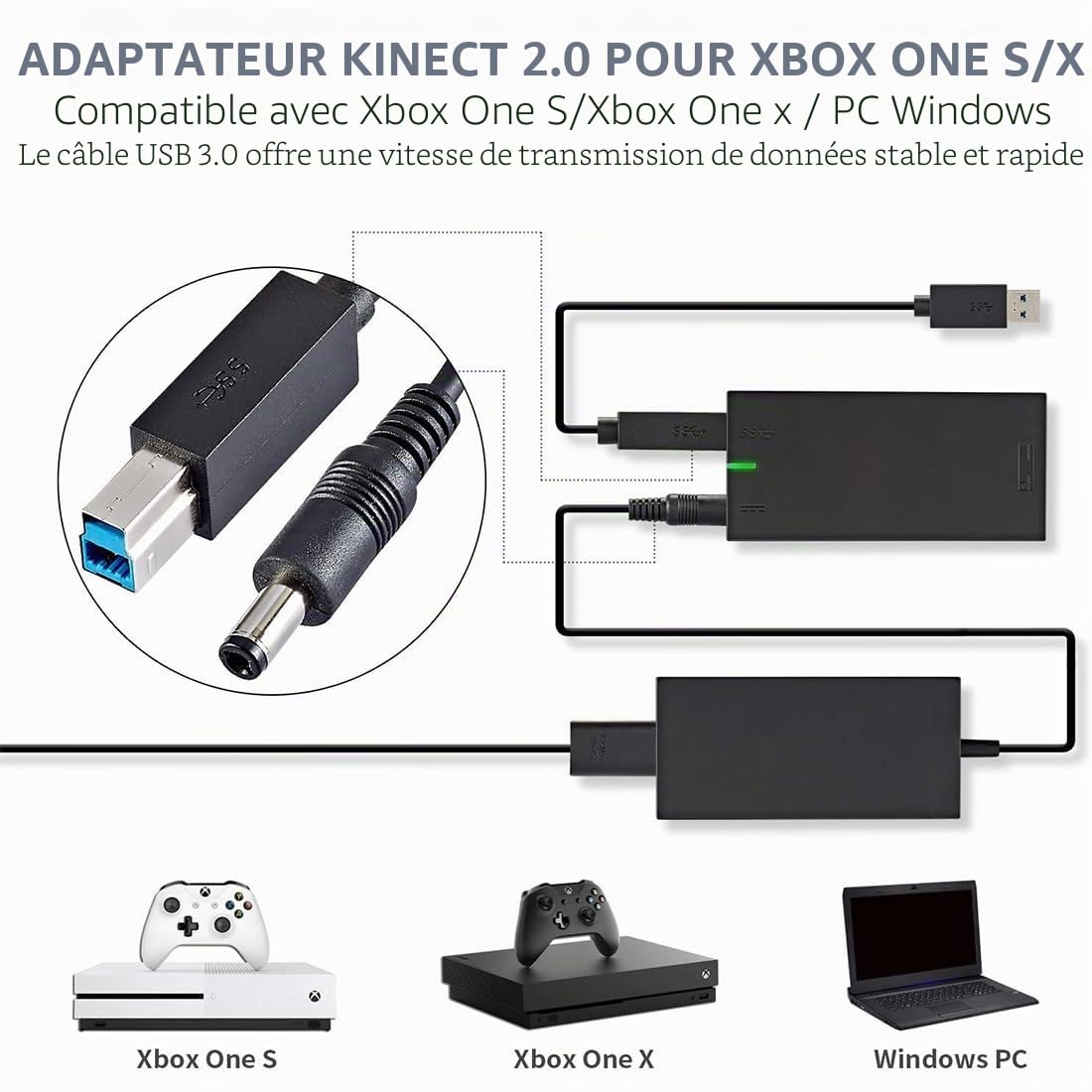 Kinect Adapter for Xbox One S/X Power Supply With 2.0 Sensor for Windows PC 10, 8.1, 8
