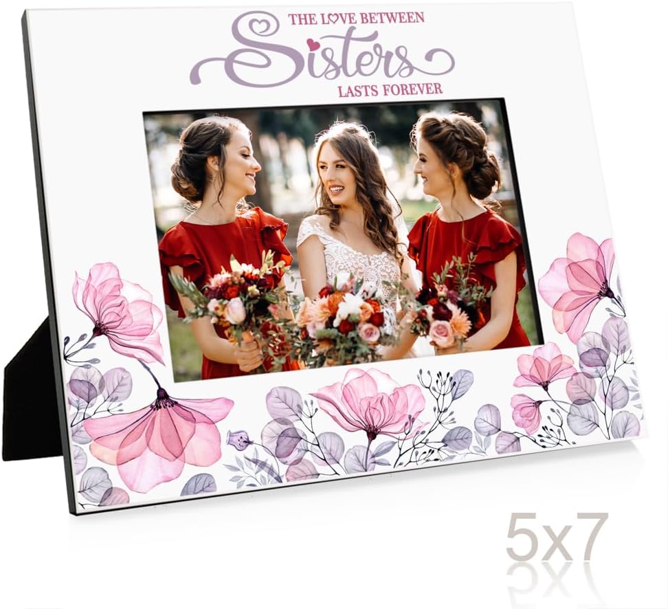 KATE POSH The Love Between Sisters is Forever Picture Frame, Best Sister Ever, Maid of Honor, Bridesmaid, Sister in Law, New Sister, Big Sister (5x7-Horizontal PURPLE)