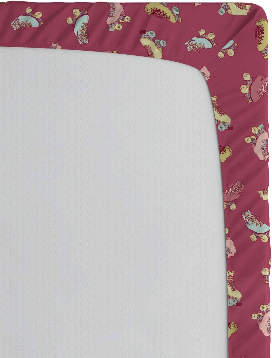 Ambesonne Hobby Fitted Sheet, Retro Style Roller Skates Old Time Outdoor Classics Fun Activities, Bed Cover with All-Round Elastic Deep Pocket for Comfort, King Size, Dried Rose Multicolor