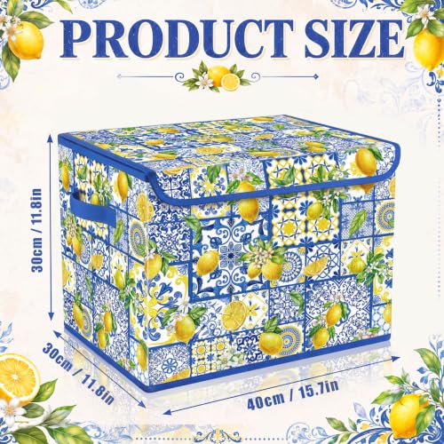 Image of Briwooody Capri Lemon Storage Bin with Lid and Carrying Handle Lemon Basket