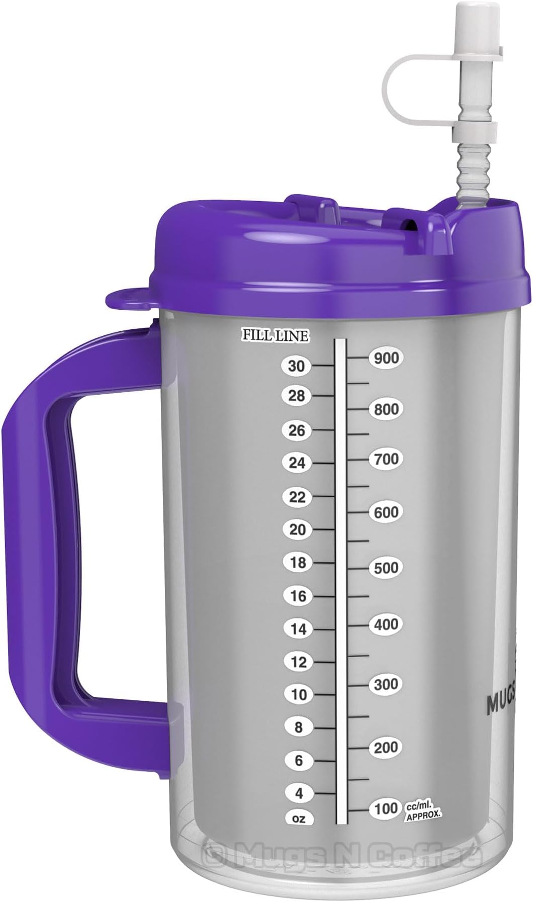 Mugs N Coffee 32 oz Travel Mug – Purple Hospital Mug for Cold Drinks – Double Wall Insulated, Large Handle – BPA-Free, Leak-Resistant – Includes Lid and Straw – Made in USA