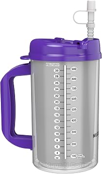 Mugs N Coffee 32 oz Travel Mug Purple Hospital Mug for Cold Drinks Double Wall Insulated, Large Handle BPA-Free, Leak-Resistant Includes Lid and Straw Made in USA
