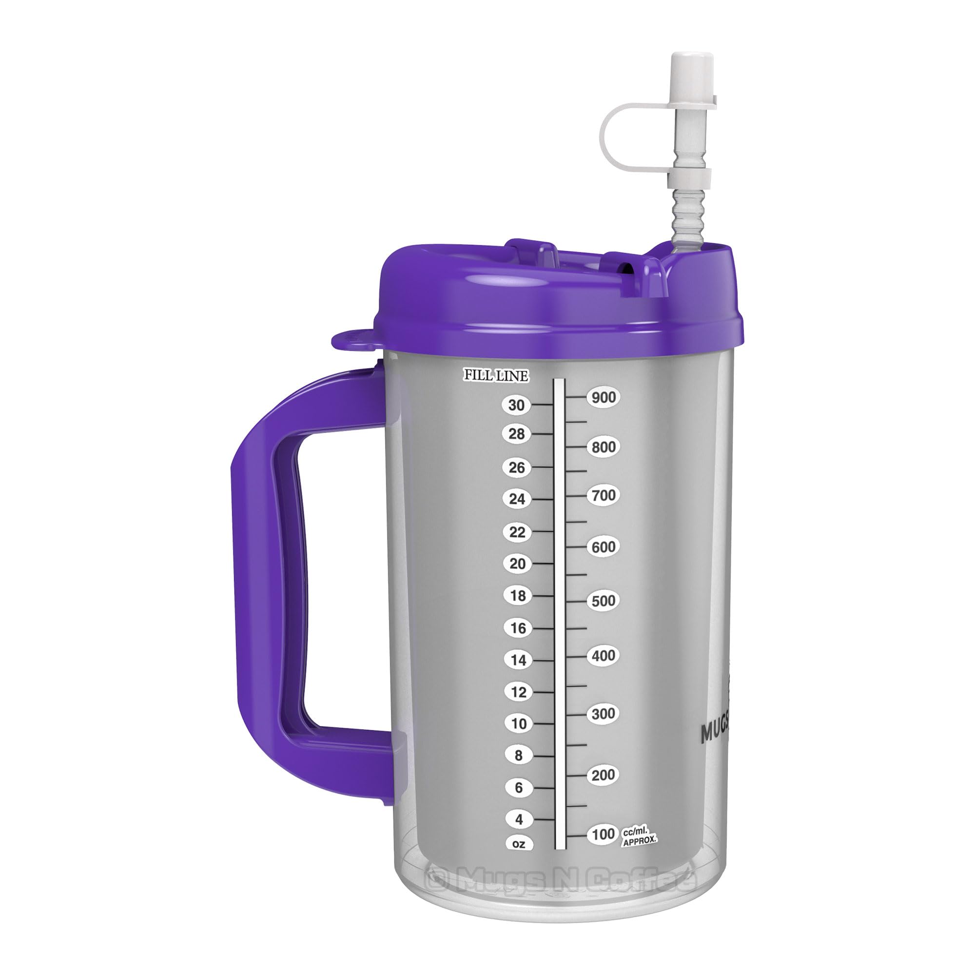 Mugs N Coffee 32 oz Travel Mug – Purple Hospital Mug for Cold Drinks – Double Wall Insulated, Large Handle – BPA-Free, Leak-Resistant – Includes Lid and Straw – Made in USA