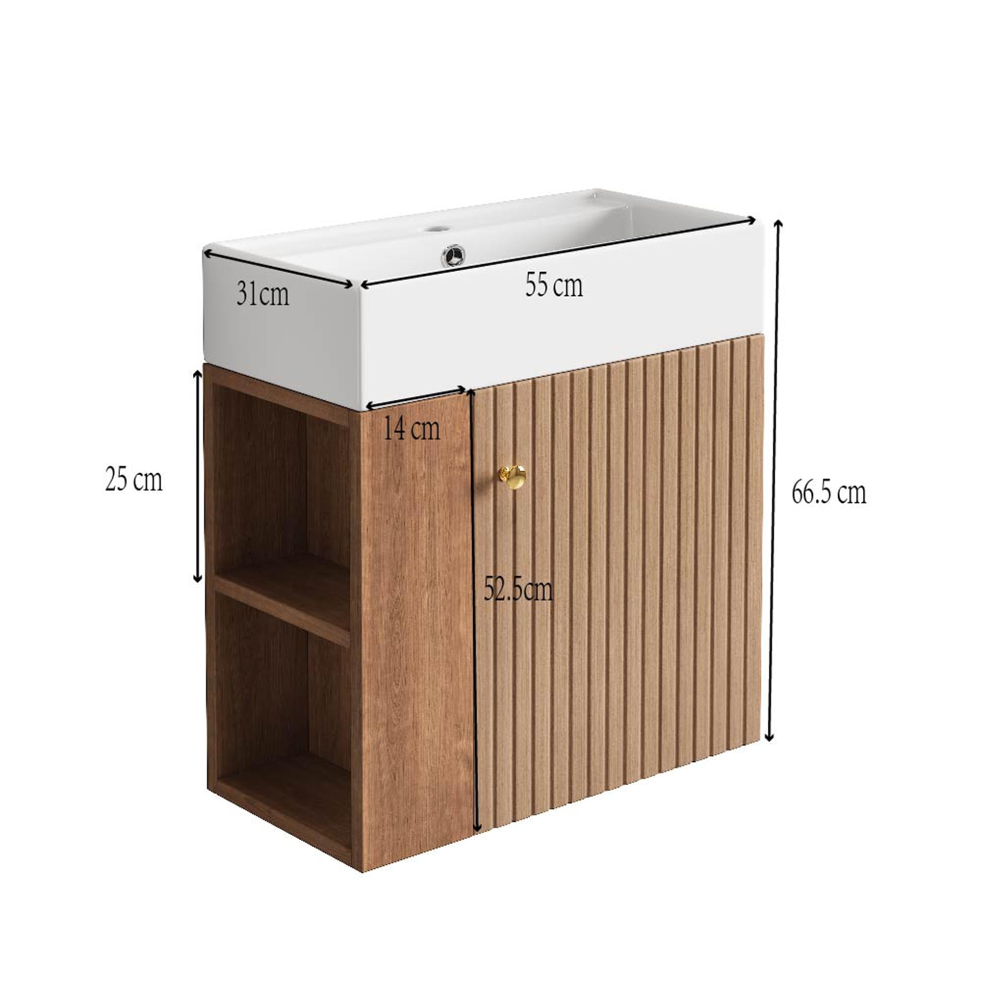 Lcoho Mobile da bagno con mobiletto lavabo, 55 cm, mobiletto per lavabo sospeso, bianco, piccolo mobile per il bagno degli ospiti