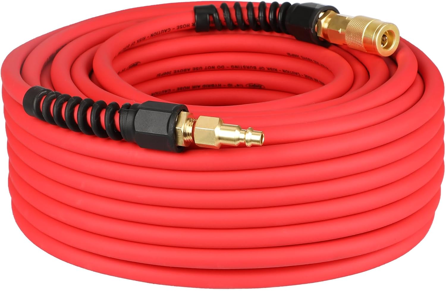 Keepro Hybrid Air Hose, Flexible 1/4 Inch ID By 100 Feet Long Air Compressor Hose with Repairable Solid Brass 1/4" Industrial Quick Coupler and Plug, 300 PSI Maximum Pressure, Red