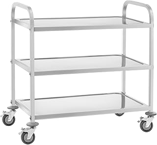 Royal Catering RCSW-6.2 Servierwagen Edelstahl 3 Böden Küchenwagen mit Rollen Edelstahlwagen