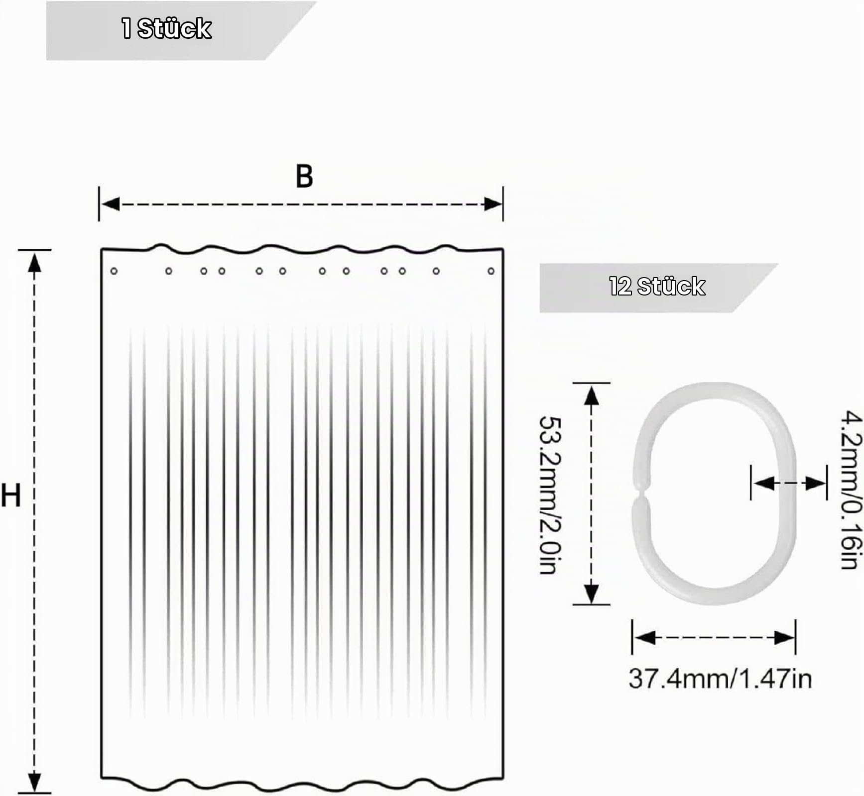 Duschvorhang 240x200 cm Grün Weiß Streifen Duschvorhang Einfach Design modernes Textil Anti-schimmel Wasserdicht Waschbar Badvorhang für Badezimmer Badewannen Toilette mit 12 Haken