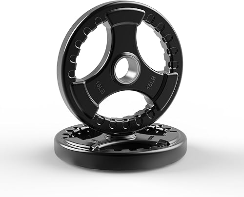 LIONSCOOL Placas de peso de agarre olímpico de goma de 2 pulgadas para entrenamiento de fuerza, levantamiento de pesas, placa de hierro fundido