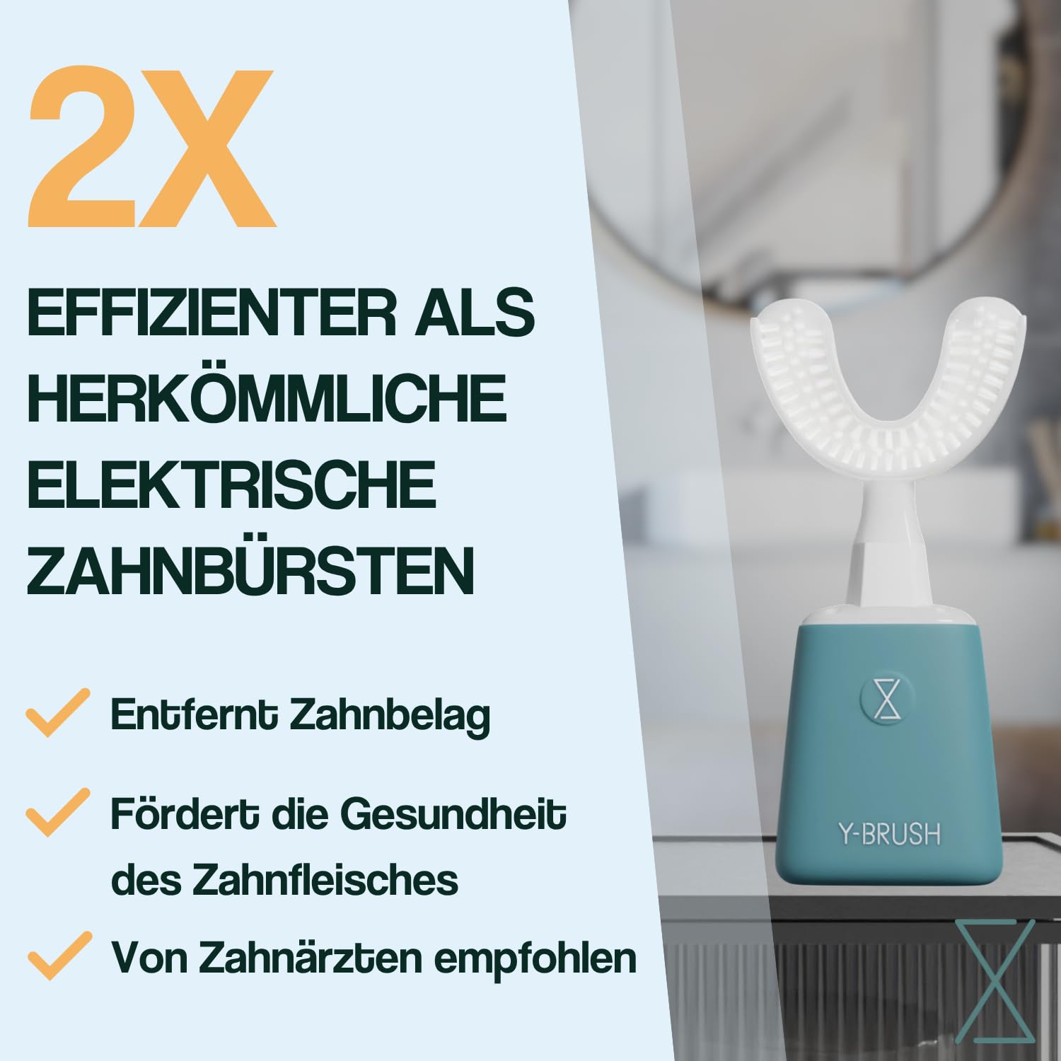 Y-Brush Essential U-Form Automatische Zahnbürste, Ganzer Mund, 3 Monate | U-förmige Zahnbürste, ganzer Mund | Von Zahnärzten | Biotech Dental, führend für Zahnimplantate in Europa | 3 Monate Akku