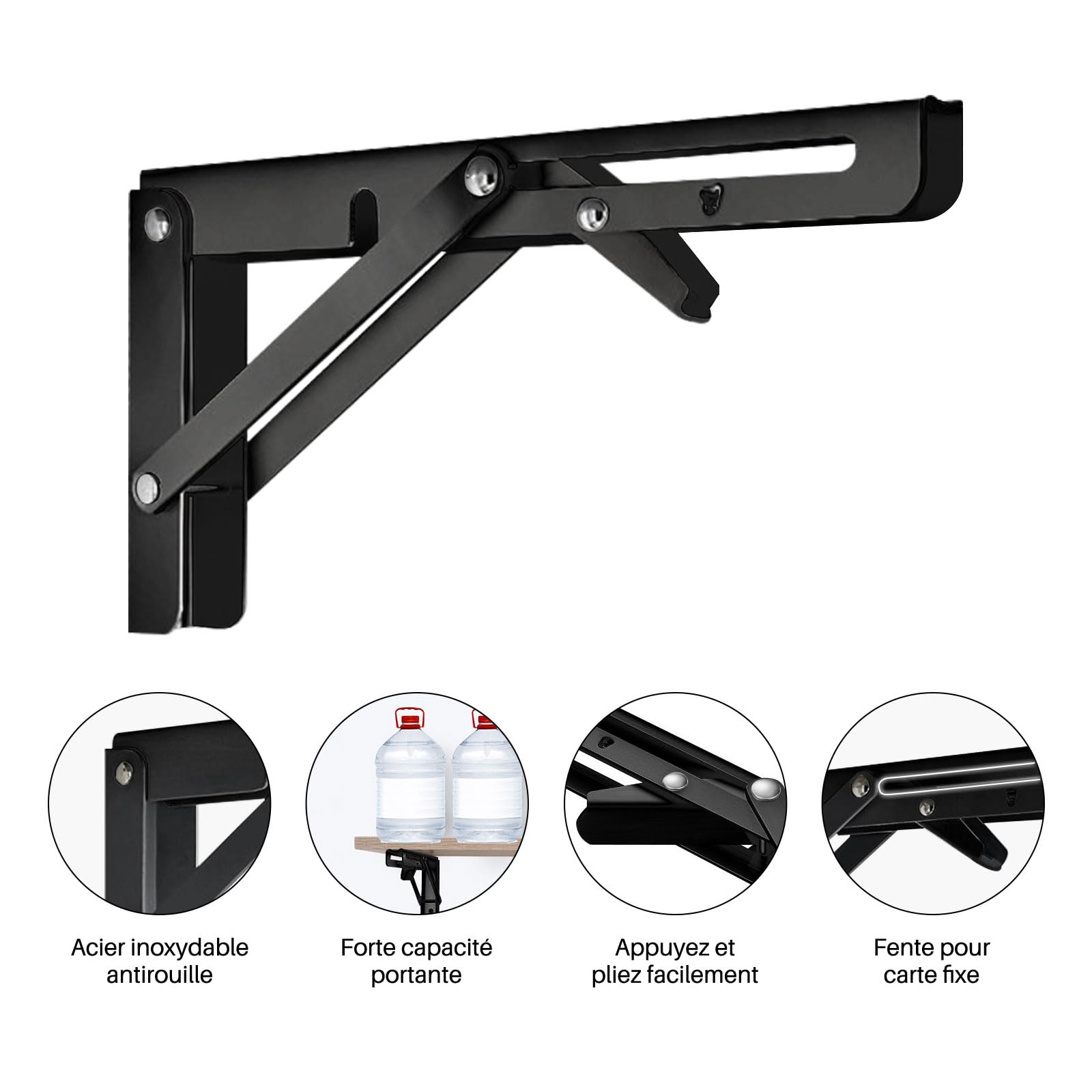 Tesyeux Wall Mount Folding Brackets, Pack of 4, Black, Stainless Steel, 8 Inch, Wall Mount - Image 4
