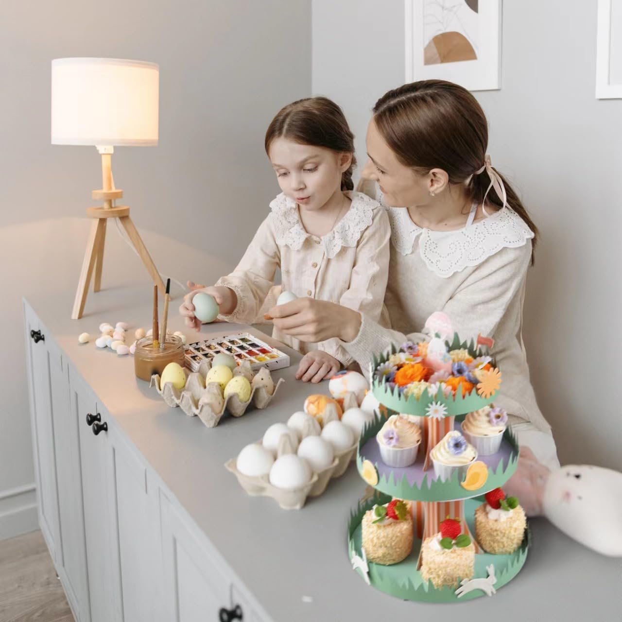Cheerland Easter Bunny 3 Tier Cupcake Stand Rabbit Stand Tower Holiday Cake Holder Tableware Decoration For Rabbit Birthday Sunday Classroom Picnic Spring Tea Party Supplies image 4