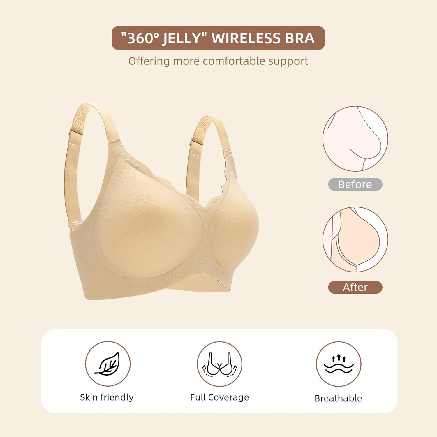 Wireless Jelly Bra for Women No Underwire Seamless Full Coverage Push Up Support Bralette Comfortable Scalloped Everyday Bra - Image 5