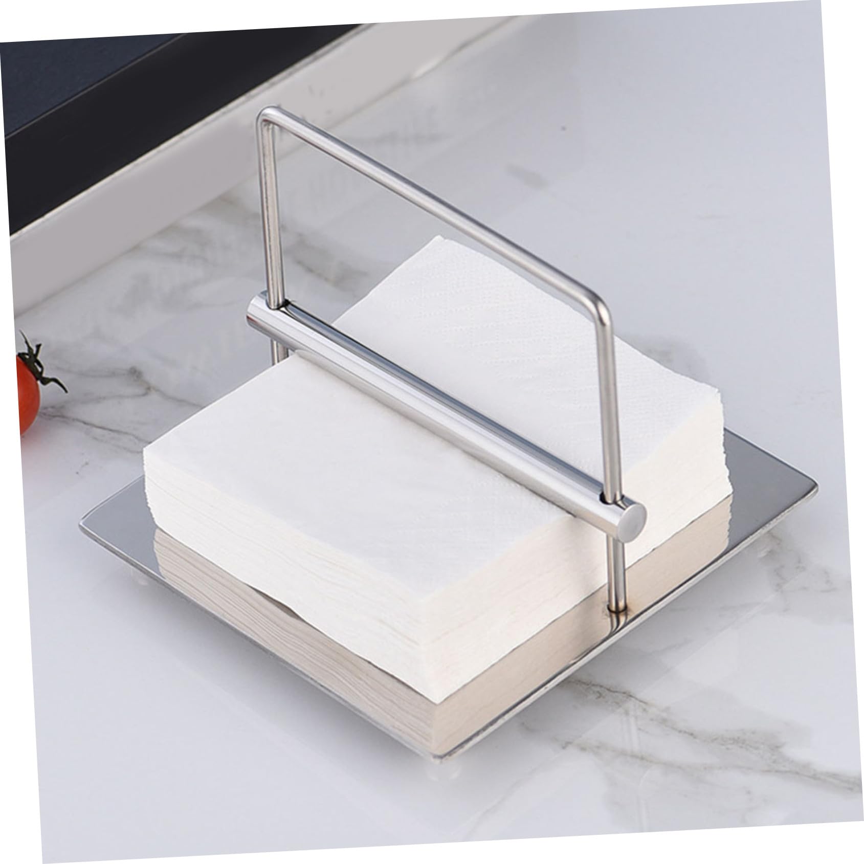 Servilletero de Acero Inoxidable Plateado Moderno Superficie Atractiva, Soporte para Servilletas Grandes y Papel de Cocina, Antideslizante y Conveniente para Restaurante