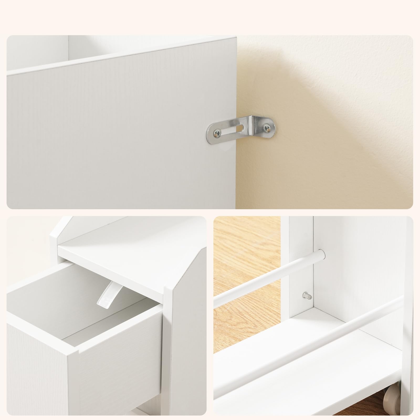 HOOBRO Armario para Baño Ultrafino, con 2 Cajones de Deslizamiento Suave y Dispositivo de Fijación, Mueble Estrecho de Almacenaje de Baño, para Lavadero, 18 x 40 x 70 cm, Blanco EWW11BC01