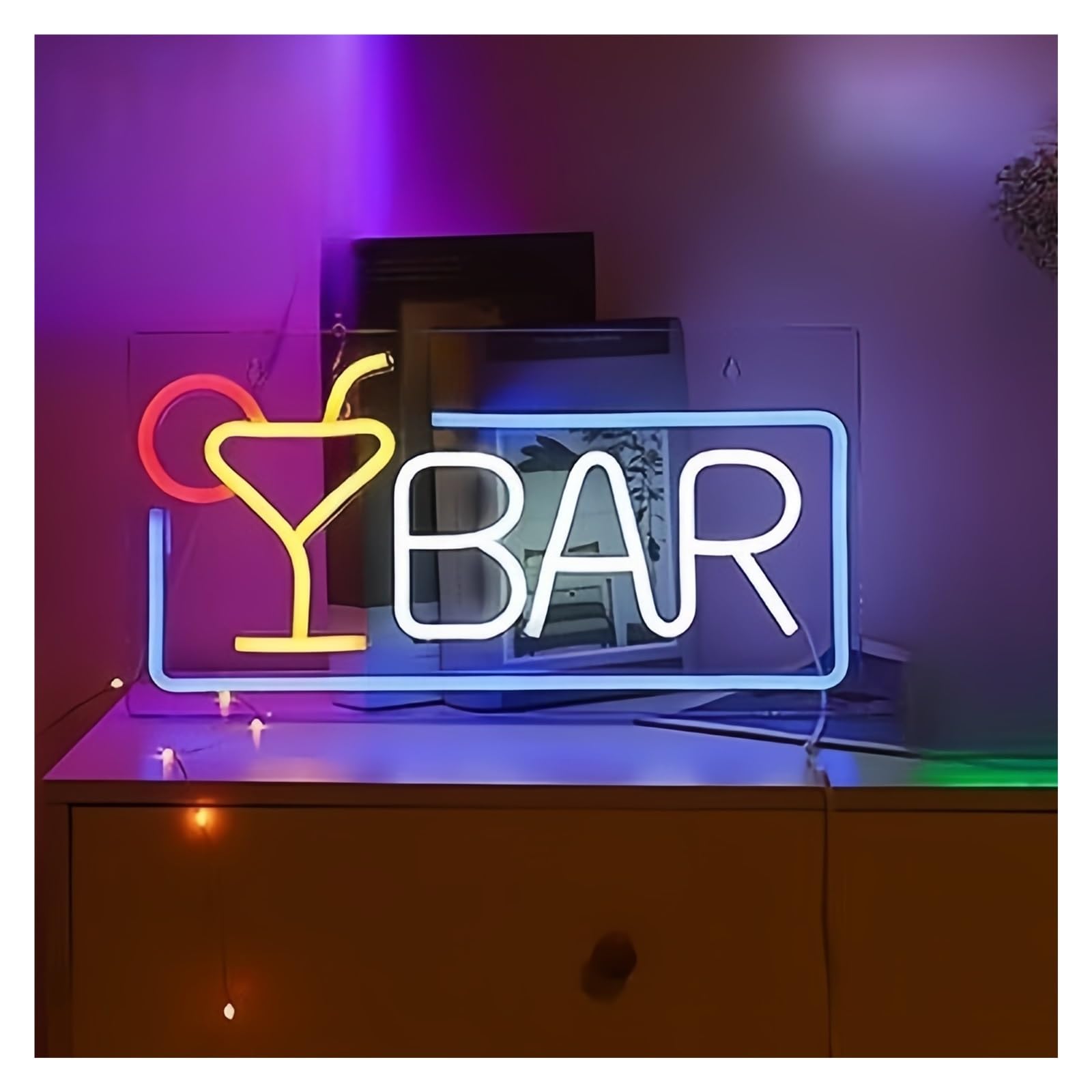 LEMST Signs Lamp Bar Neon Signs, USB Powered Beer Glass Bottle Neon Lights Suitable for Club Bistro Party Wall Decor Glow Sign 22cmx42cm(D)