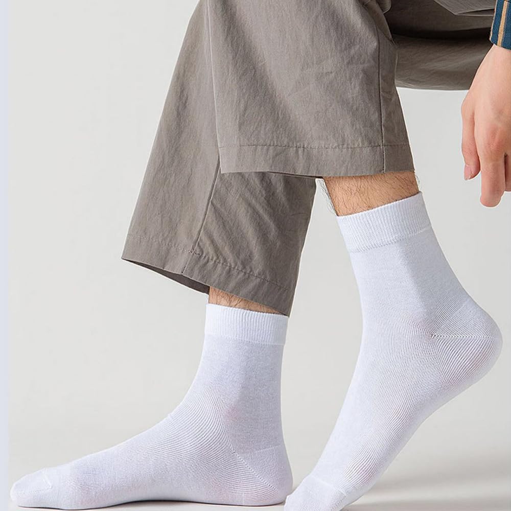 Men's Cotton Crew Socks, 5 Pairs Athletic Crew Socks for Men, Classic Plain Colors Large