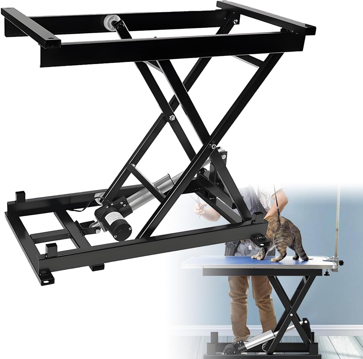 Elektrycznie Podnoszony Stolik Kawowy, Pojedynczy Hydrauliczny Stół Podnoszony O Udźwigu 200 Kg/440 Funtów, Regulowana Wysokość 19,5-68 Cm/7,7-26,8Cala, Sterownik Zdalnego Sterowania I Sterownik Nożny