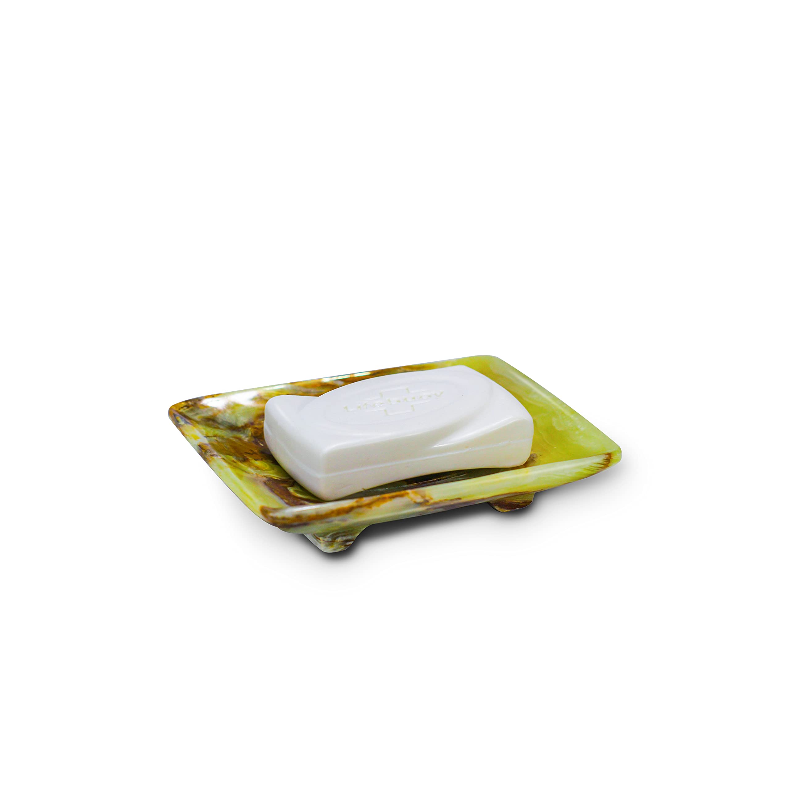 Luxury Handmade Green Calcite Crystal Soap Dish Holder with Drain for Bathroom and Shower, Best Bath Products & Sponge Tray for Kitchen & Housewarming Gifts.