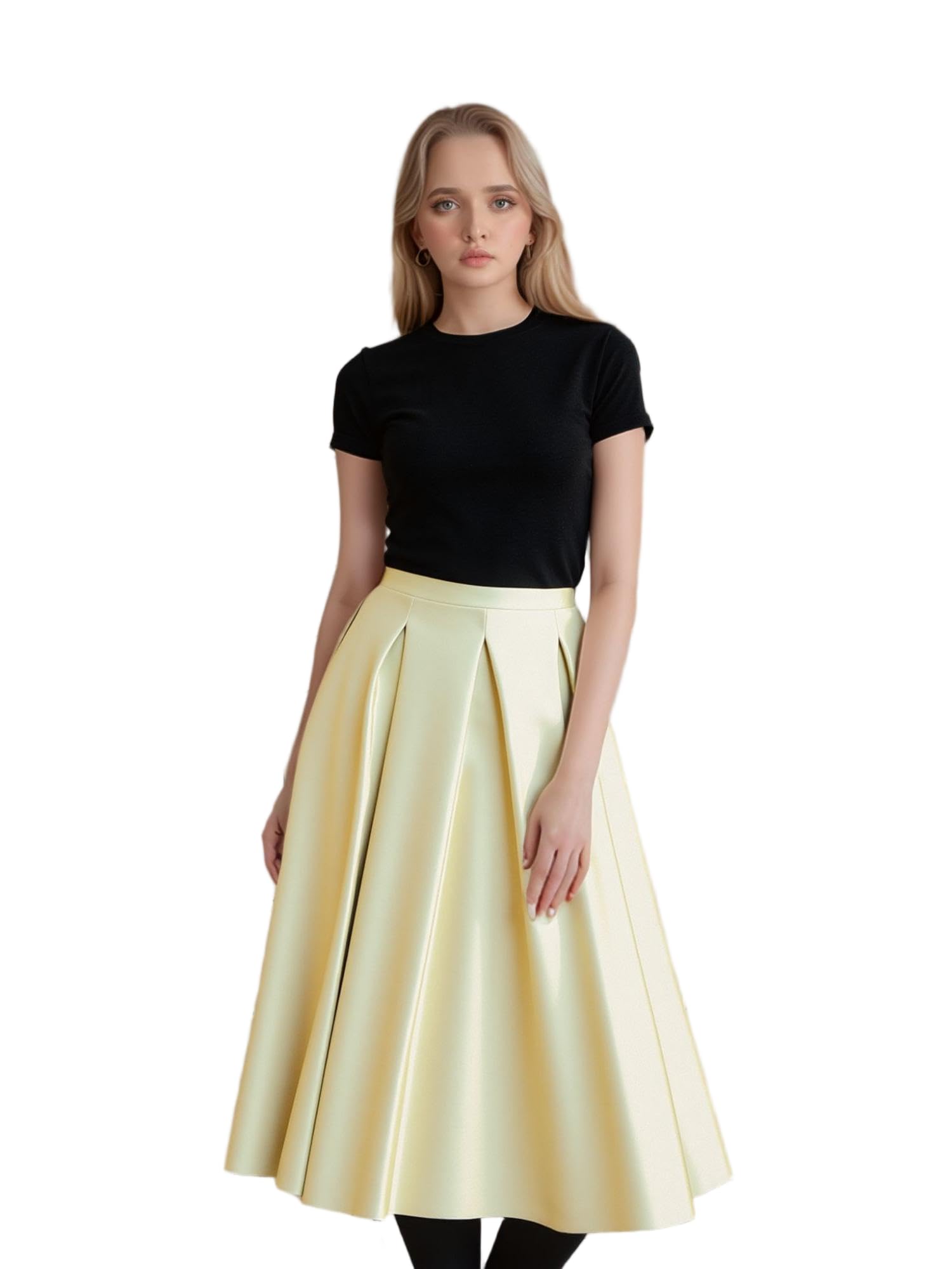 Womens Short Satin Prom Party Skirt A-Line Knee Length Satin Skirts with Pockets