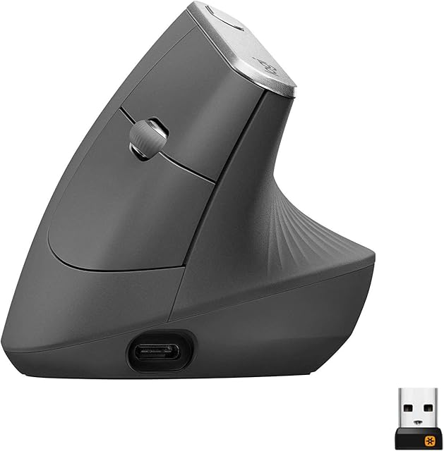 Logitech MX Vertical Ergonomic Wireless Mouse, Multi-Device, Bluetooth or 2.4GHz Wireless with USB Unifying Receiver, 4000 DPI Optical Tracking, 4 Buttons, Fast Charging, Laptop/PC/Mac/iPad OS- Black