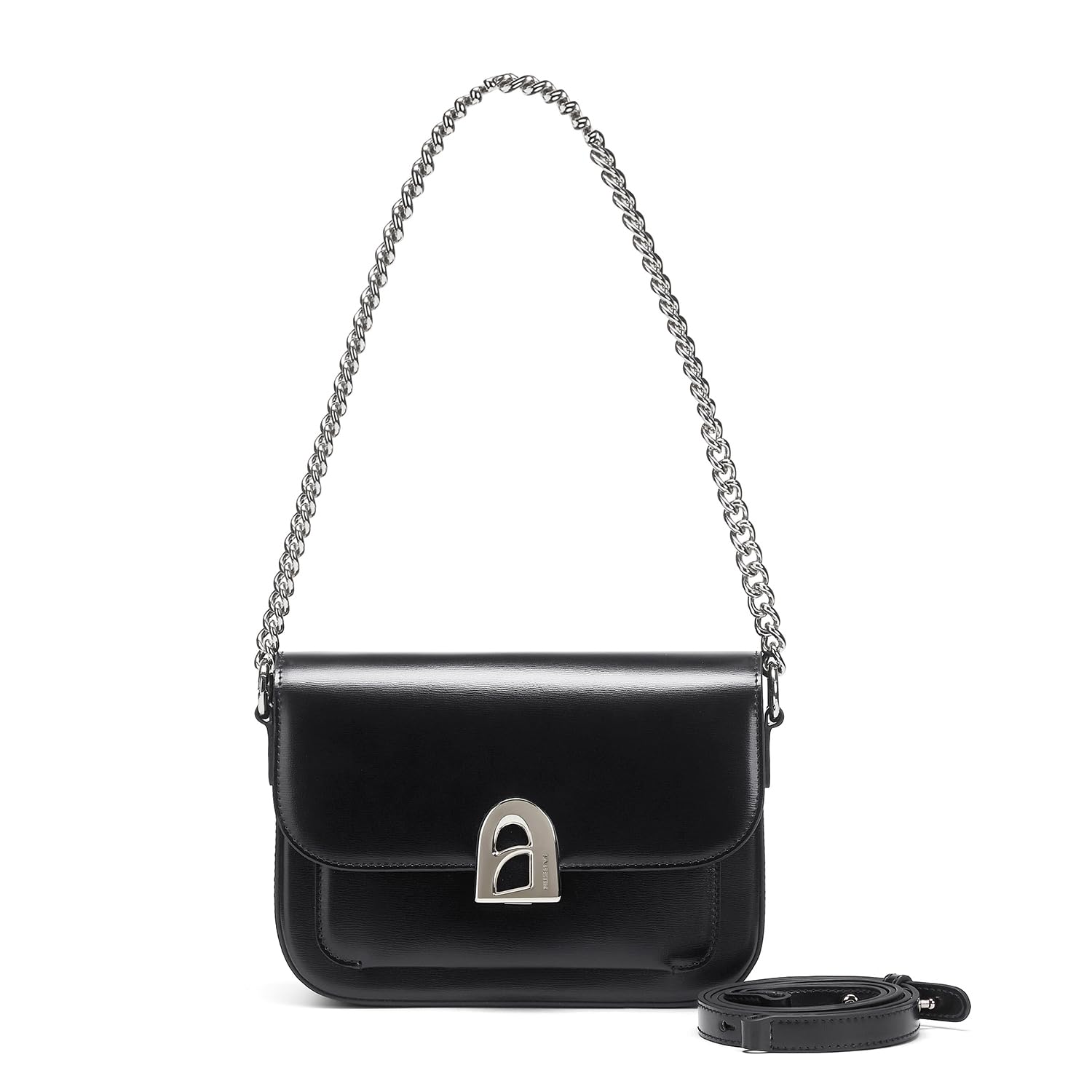 LAFESTIN Split Leather Shoulder Bag for Women - Elegant Crossbody Purse with Adjustable Leather Strap and Chain Strap