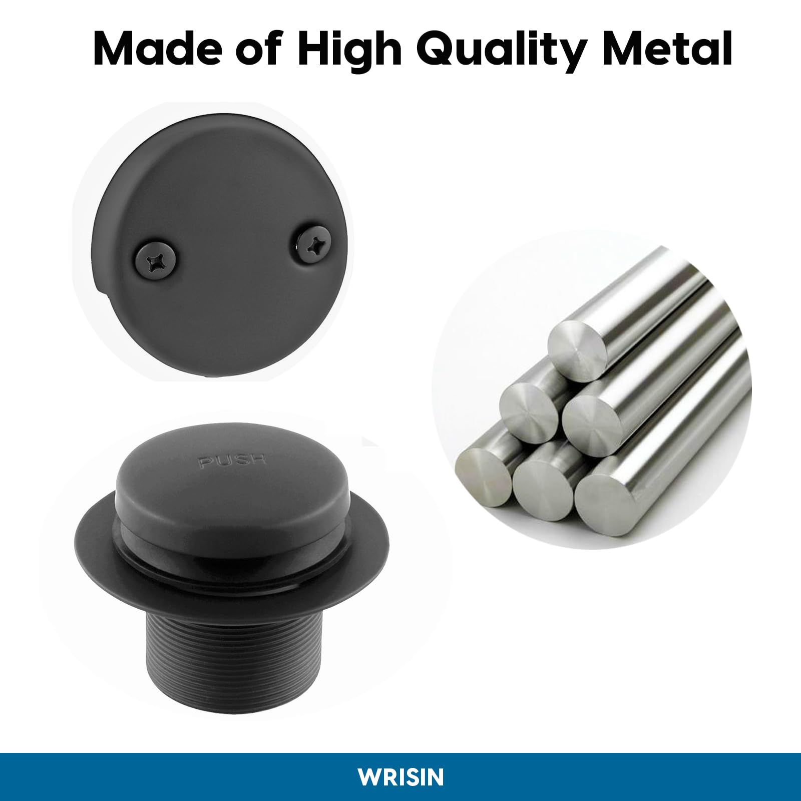 WRISIN Tub Drain Kit With Overflow – Metal Tip-Toe Drain & Two-Hole Cover, Brushed Nickel, Fits 1-5/8″ Or 1-1/2″ Threads