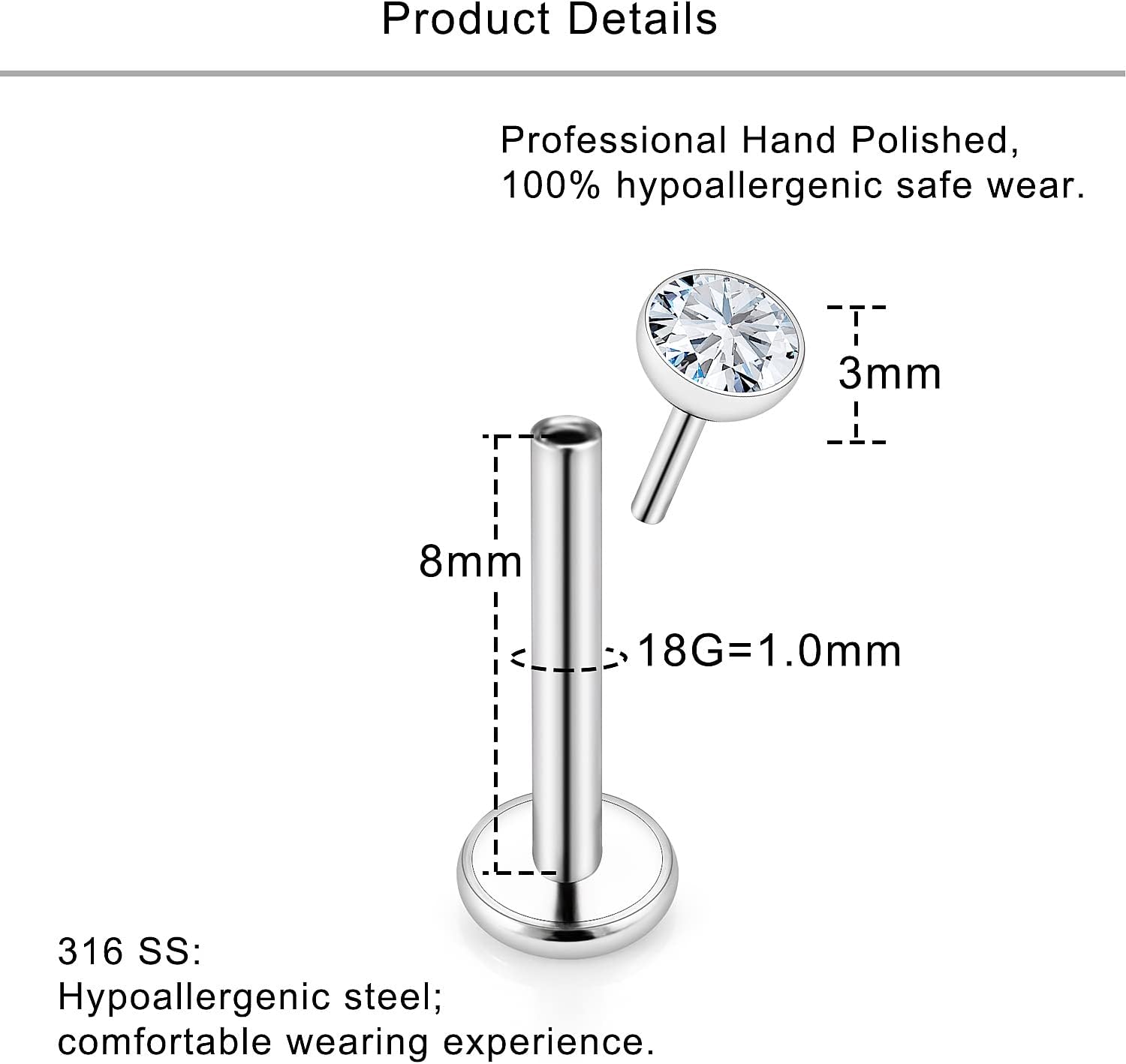 Lcolyoli 16G 18G 20G Threadless Push in Nose Rings Studs for Women Men Surgical Steel Lip Ring Labret Stud Medusa Piercing Jewelry Cartilage Helix Tragus Earrings with Flat Back - Image 2