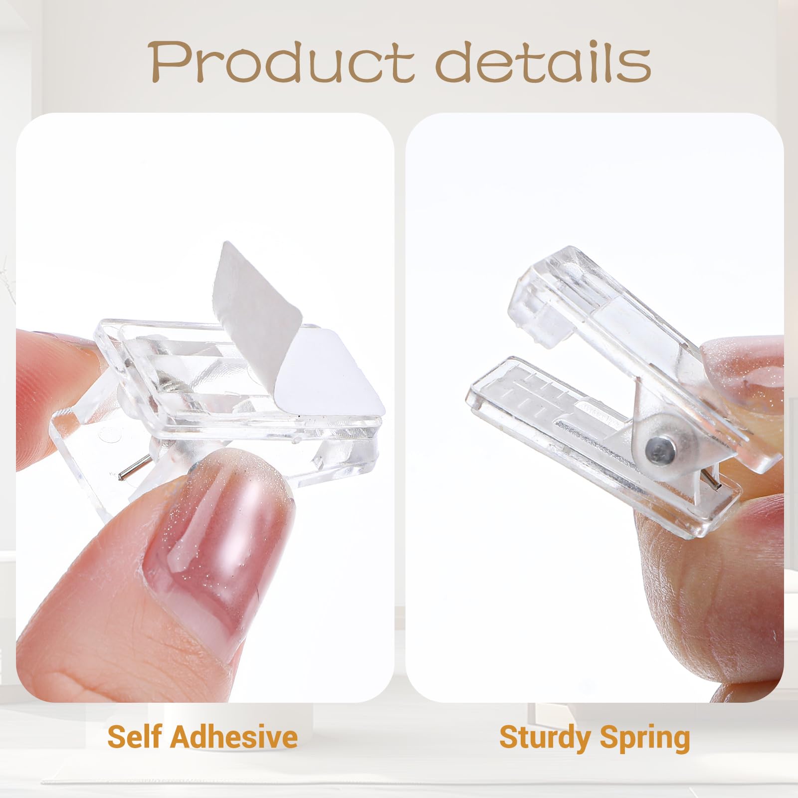 40 stuks zelfklevende clips, wandtapijtklemmen, rechthoek kleverige clips, fotoclips voor papieren touw, fotoclips voor thuiskantoor (20 stuks helder en 20 stuks wit