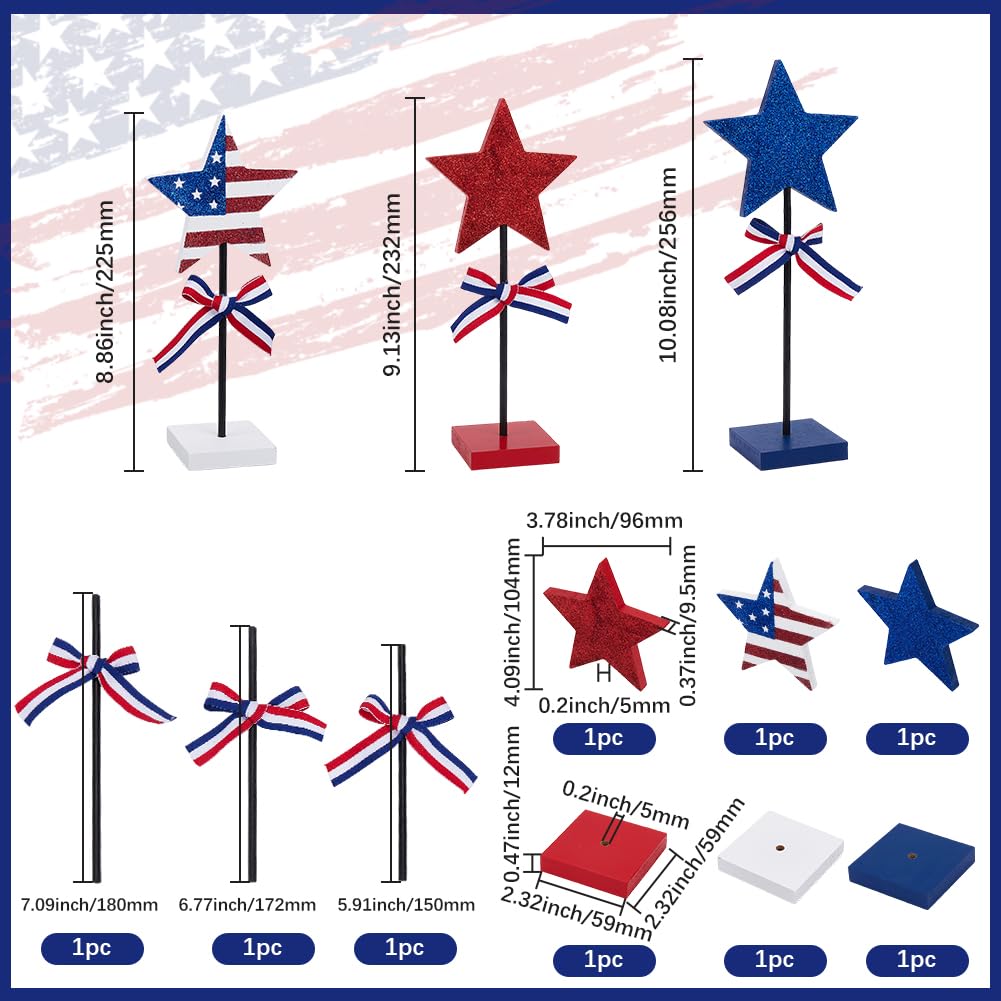 SOFPLATE 3Pcs 4th of July Wood Decor Patriotic Table Centerpieces Independence Standing Wooden Star American Flag Block Tiered Tray Ornaments Sets for American Memorial Festival Home Table Decoration - Image 2